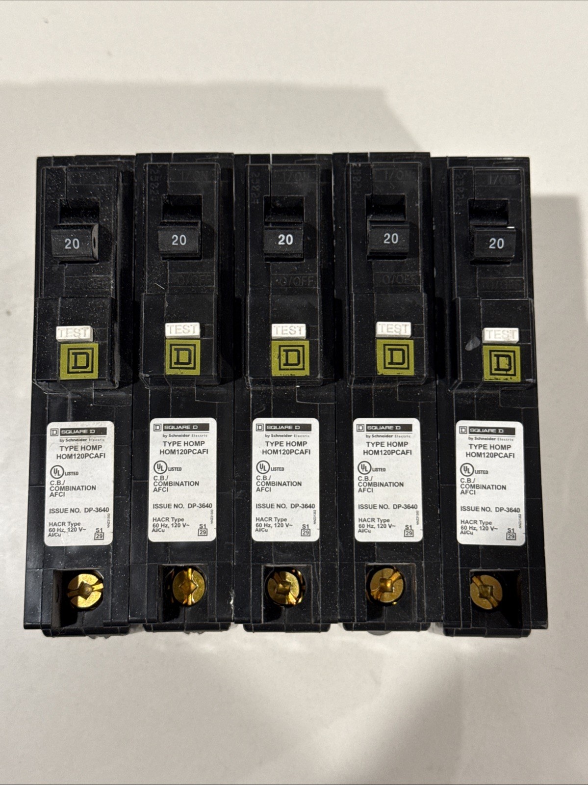 Square D HOM120PCAFI Lot Of 5 Circuit Breaker AFCI 20A 1-Pole 120V
