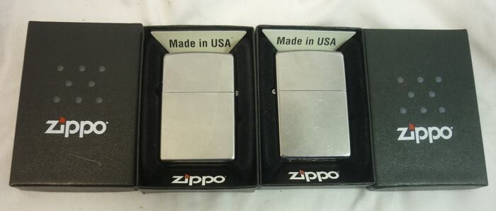 Pair Zippo Lighters 205 Satin 207 Street Chrome New in Box  25H011