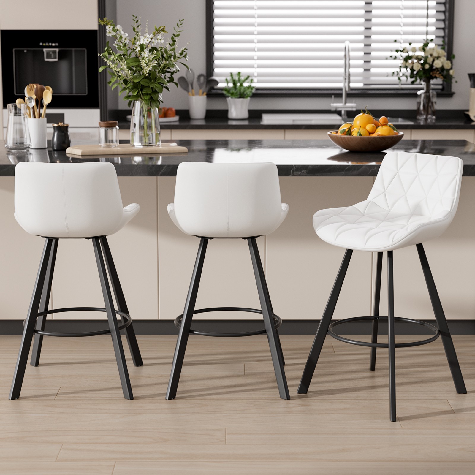 Bar Stools Set of 3/6 26" Counter Height with Low Back and Footrest for Kitchen