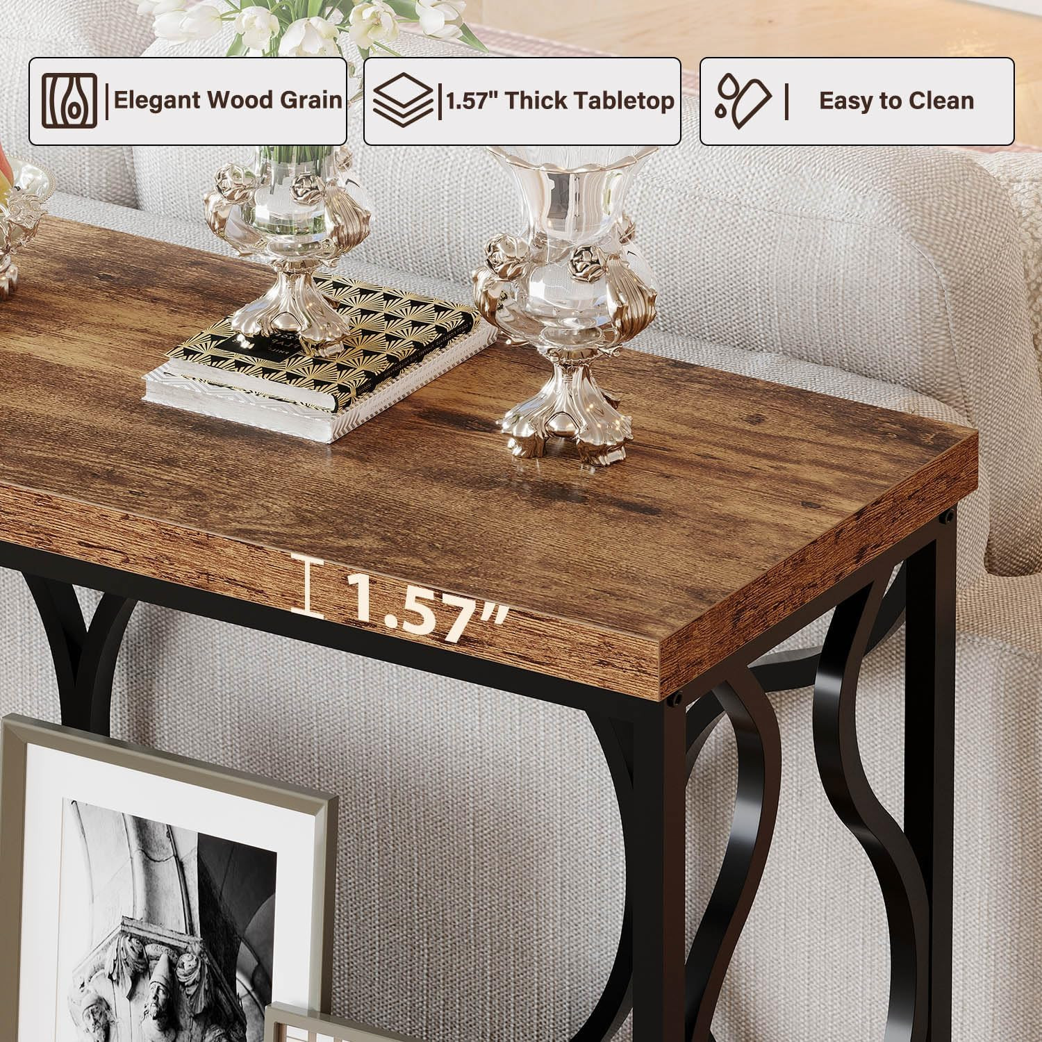 39.4" Console Sofa Table, Farmhouse Entryway Table Hallway Rustic Brown | Indust