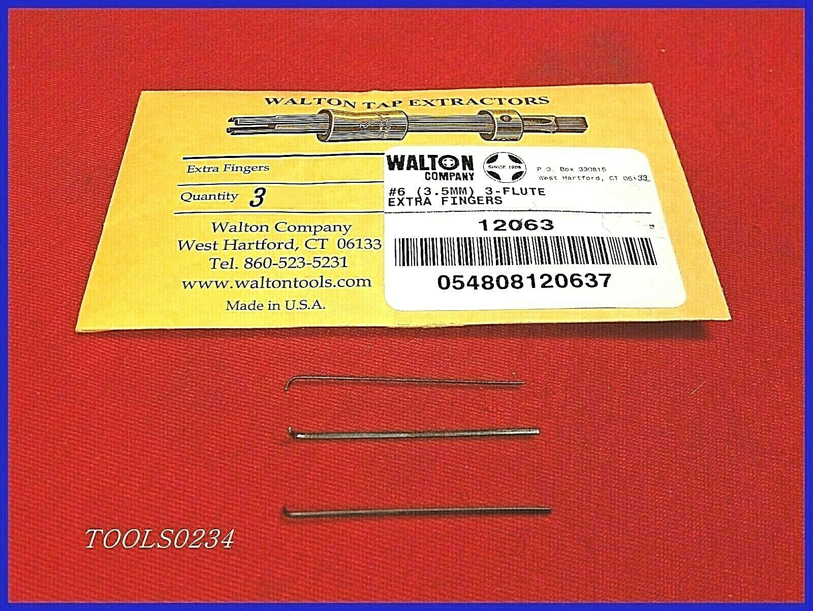 #6 3 Flute Tap Extractor Walton 12063 Replacement Fingers Set of 3 USA