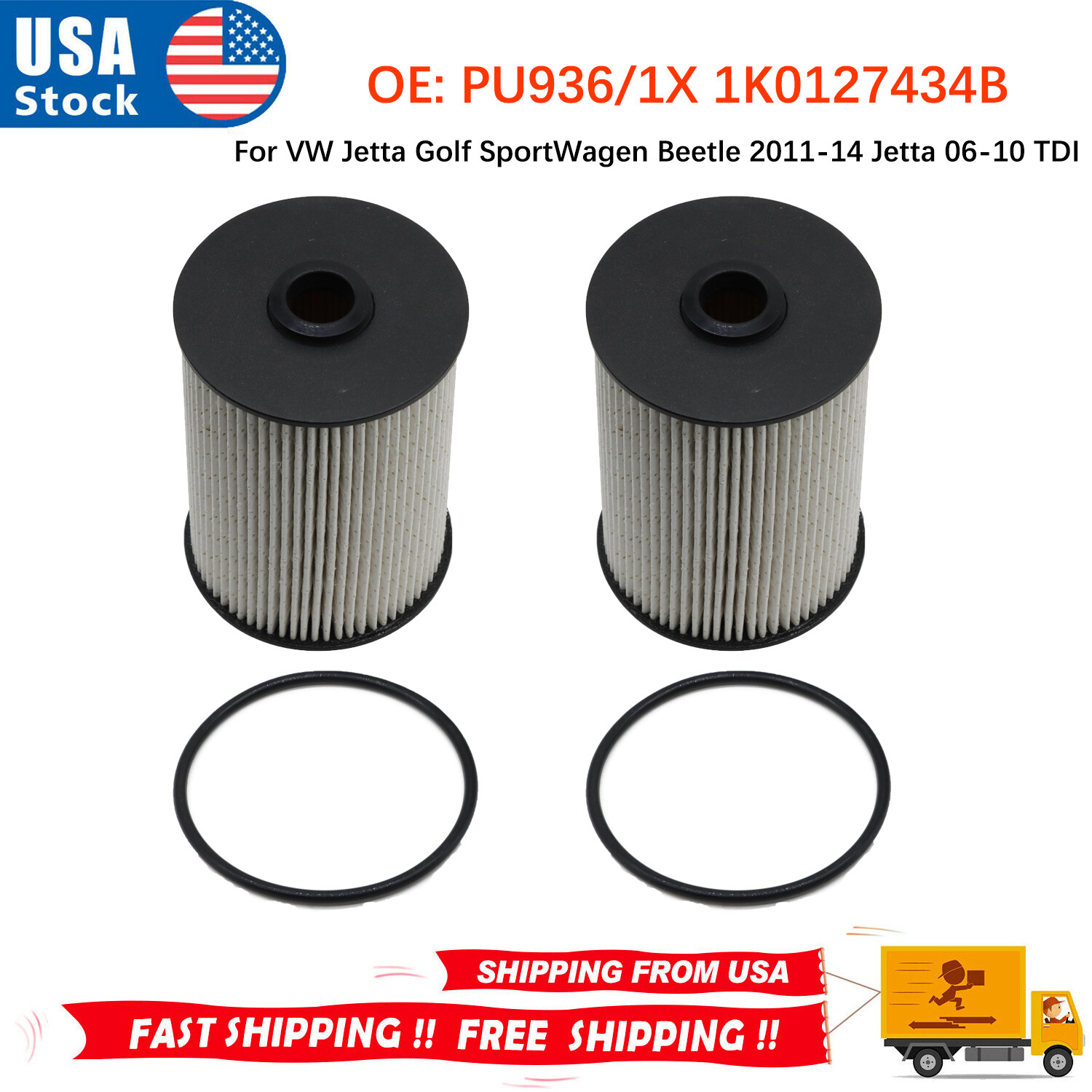 2* Fuel Filter PU9361X For VW Jetta Golf SportWagen Beetle 11-14 Jetta 06-10 TDI