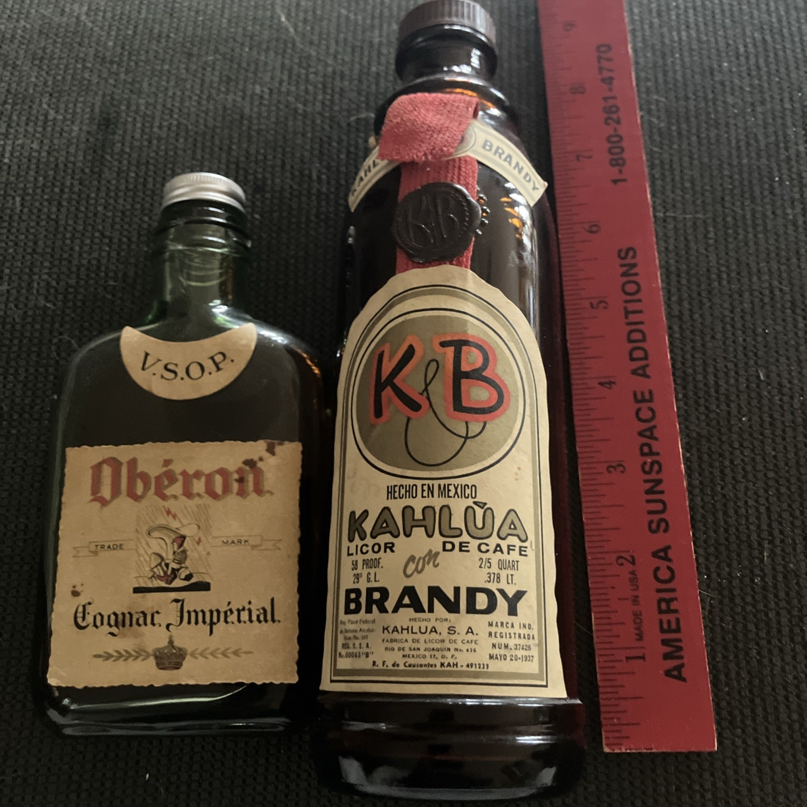 Antique Oberton Cognac Imperial V.S.O.P. AND Vintage Kahlua Bottles- Lot of 2