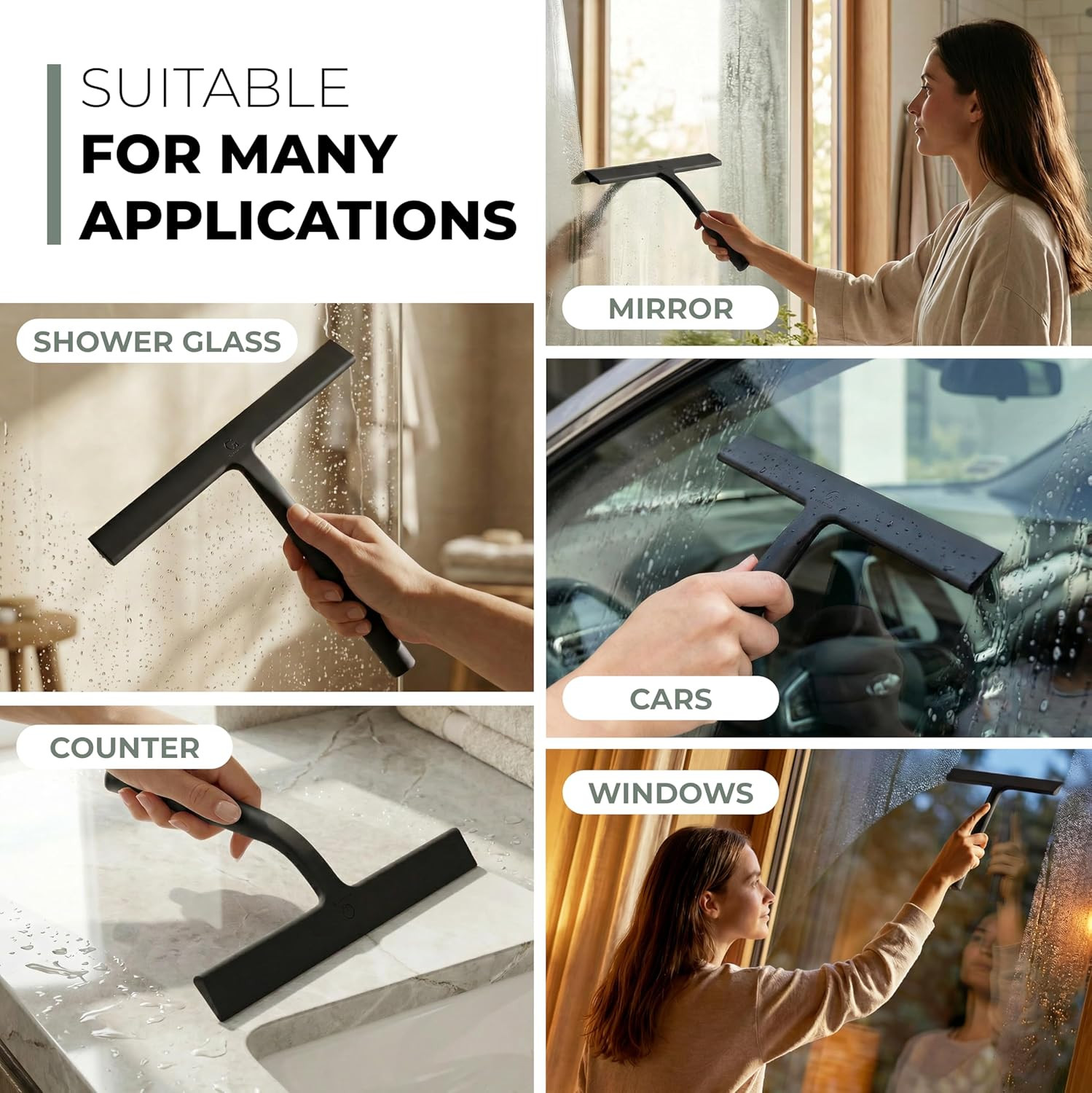 Shower Squeegee for Glass Doors, Silicone Window Squeegee, Bathroom and Glass Cl