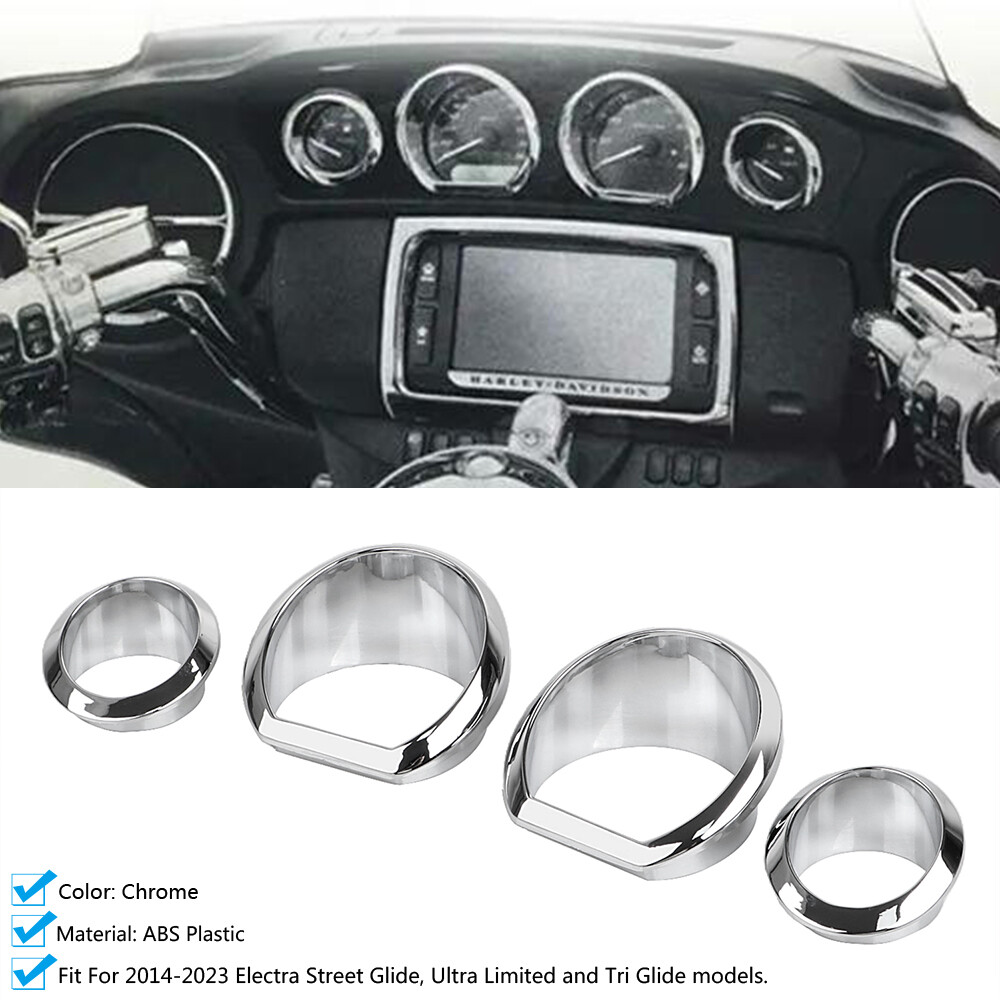 Chrome Gauge Bezel Trim Ring Kit Fit For Harley Electra Street Tri Glide 14-23