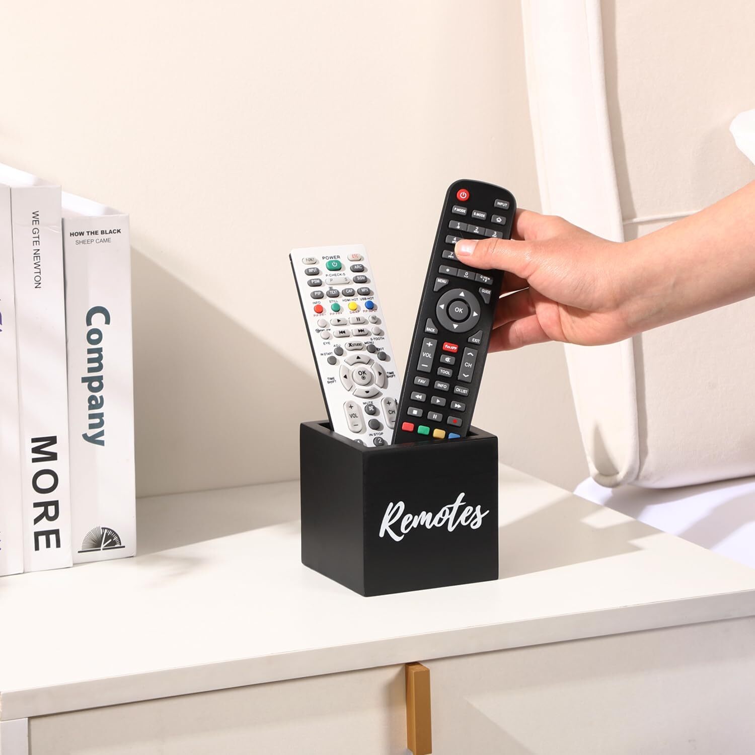 Estuche organizador de madera para guardar el control remoto del televisor
