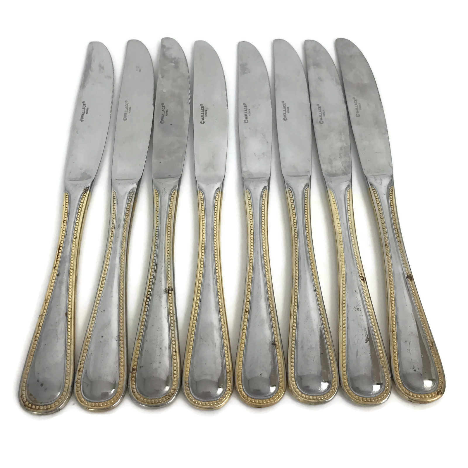 Wallace Gold Royal Bead Stainless Flatware Korea Set of 8 Solid Modern Knives