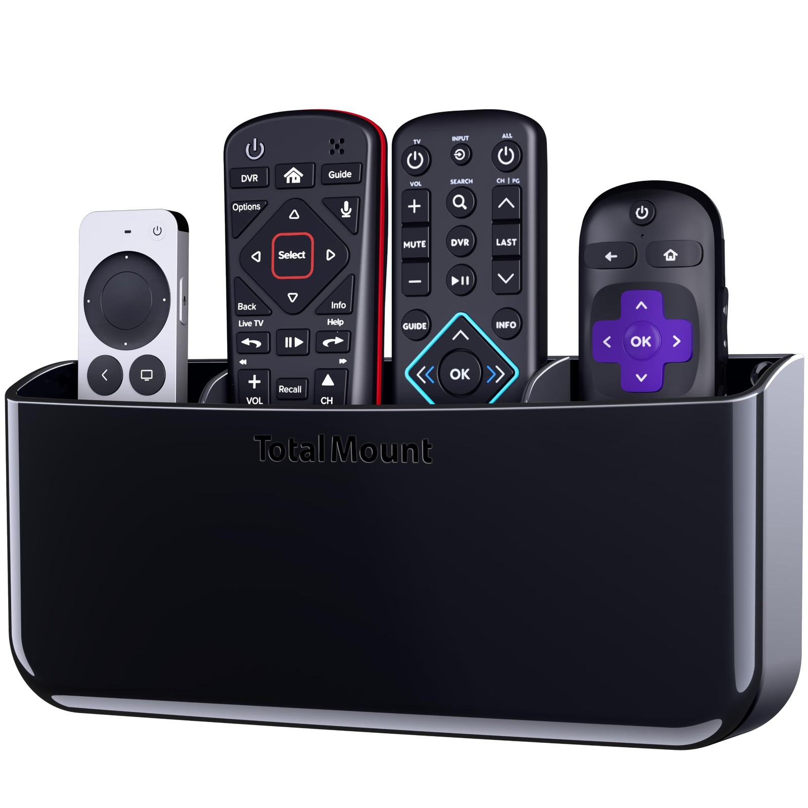 TotalMount Drop-Free Remote Holder – Removable Adhesive Strips – XL Black