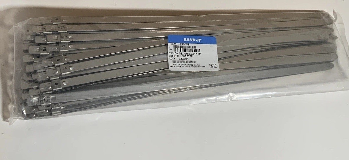 100 NEW BAND-IT TIE-LOK Cable Ties 304SS Stainless Steel Zip Ties 3/8" x 15"