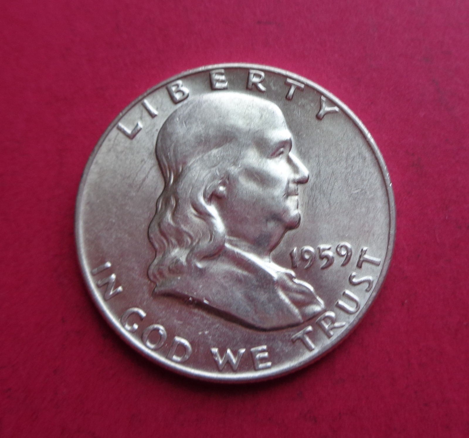1959-D  BRILLIANT UNCIRCULATED 90% SILVER FRANKLIN HALF DOLLAR/FULL MINT LUSTER