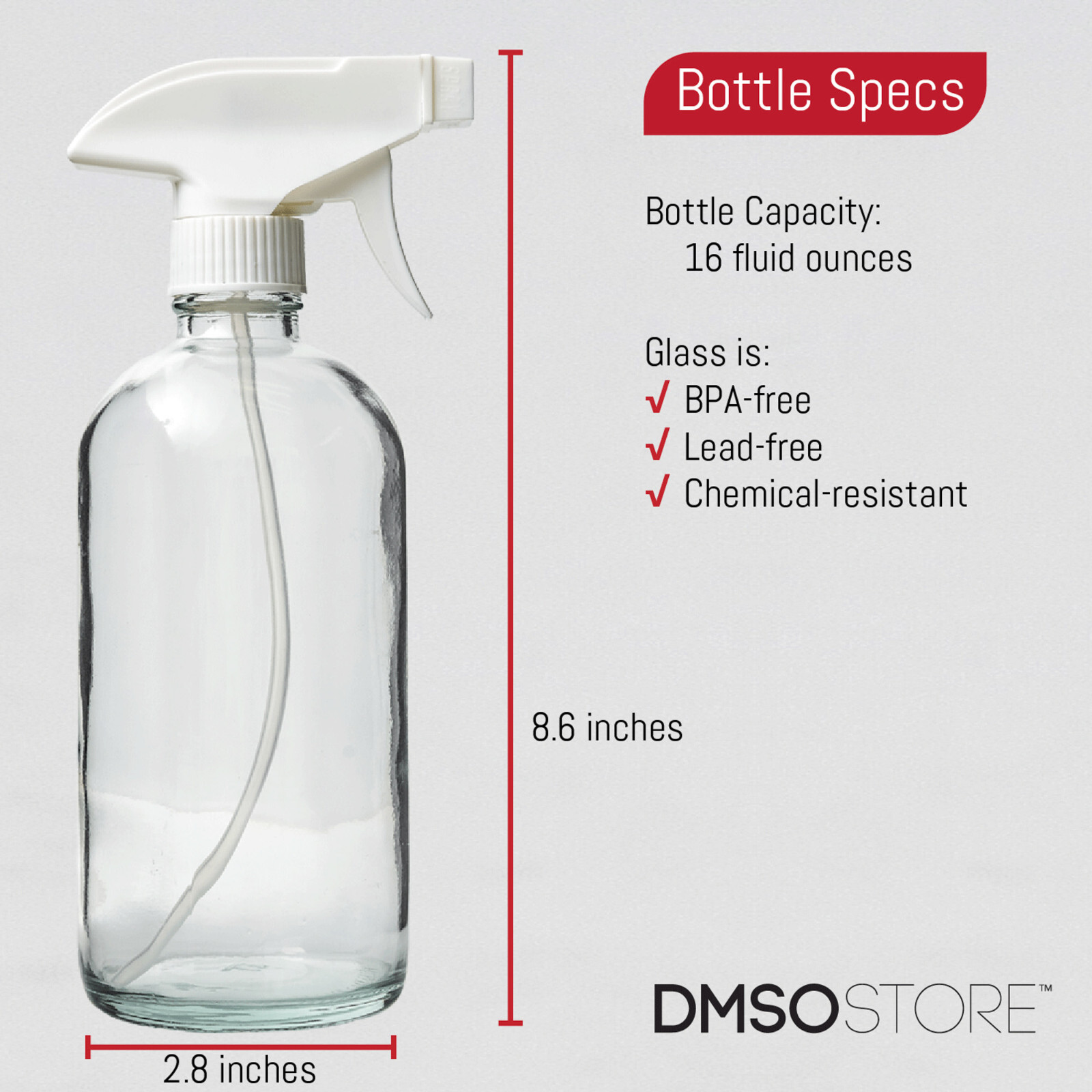 DMSOSTORE 8 oz. Glass Spray Bottles 2 Pack w/ White Trigger Sprayer, Adjustable