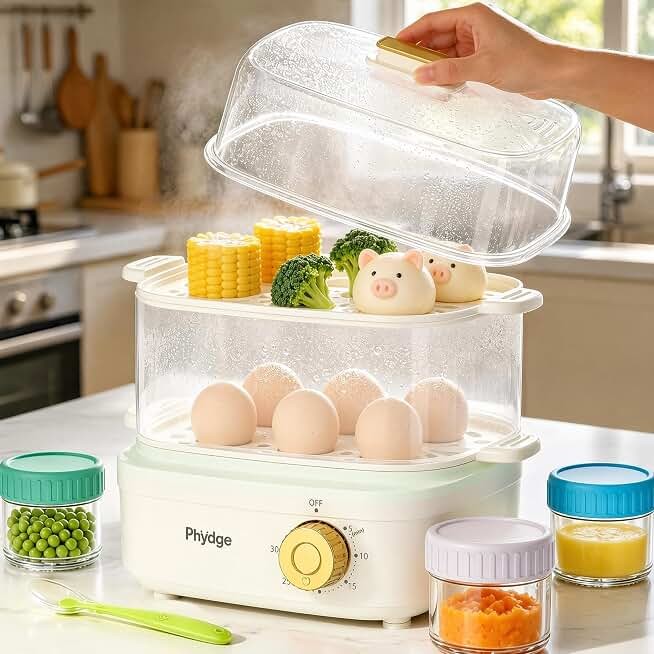 Electric Food Steamer for Cooking, 2-Tier Rapid Egg Cooker for Fast Cooking