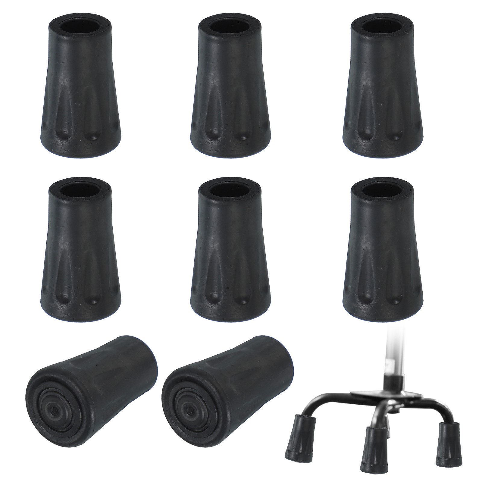 Quad Cane Tips 7/16 Inch, 8 Pcs Walking Cane Accessories, Black(Style 4)