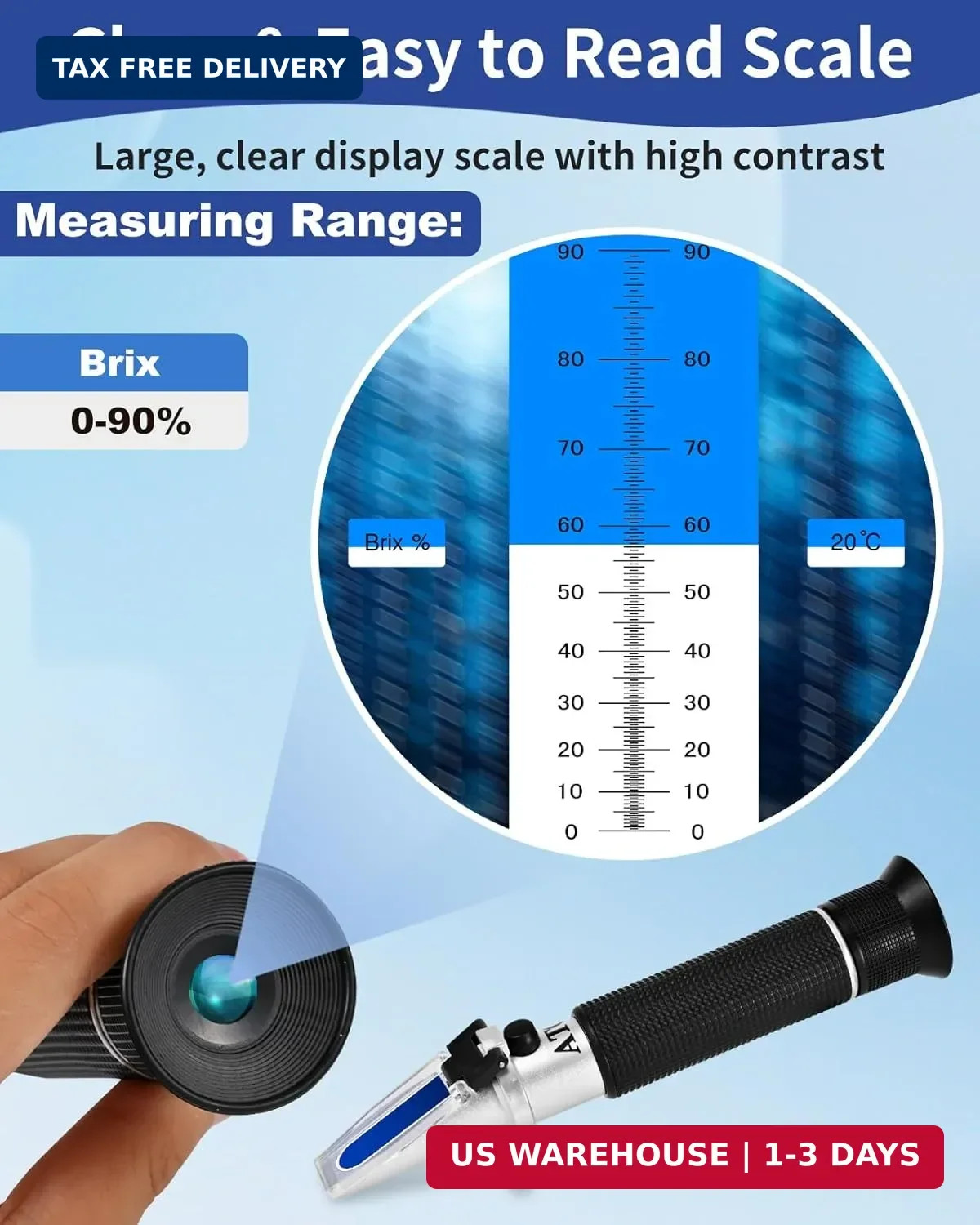 Brix Refractometer 0-90%, Brix Meter Refractometer with ATC, Accurate Refractome