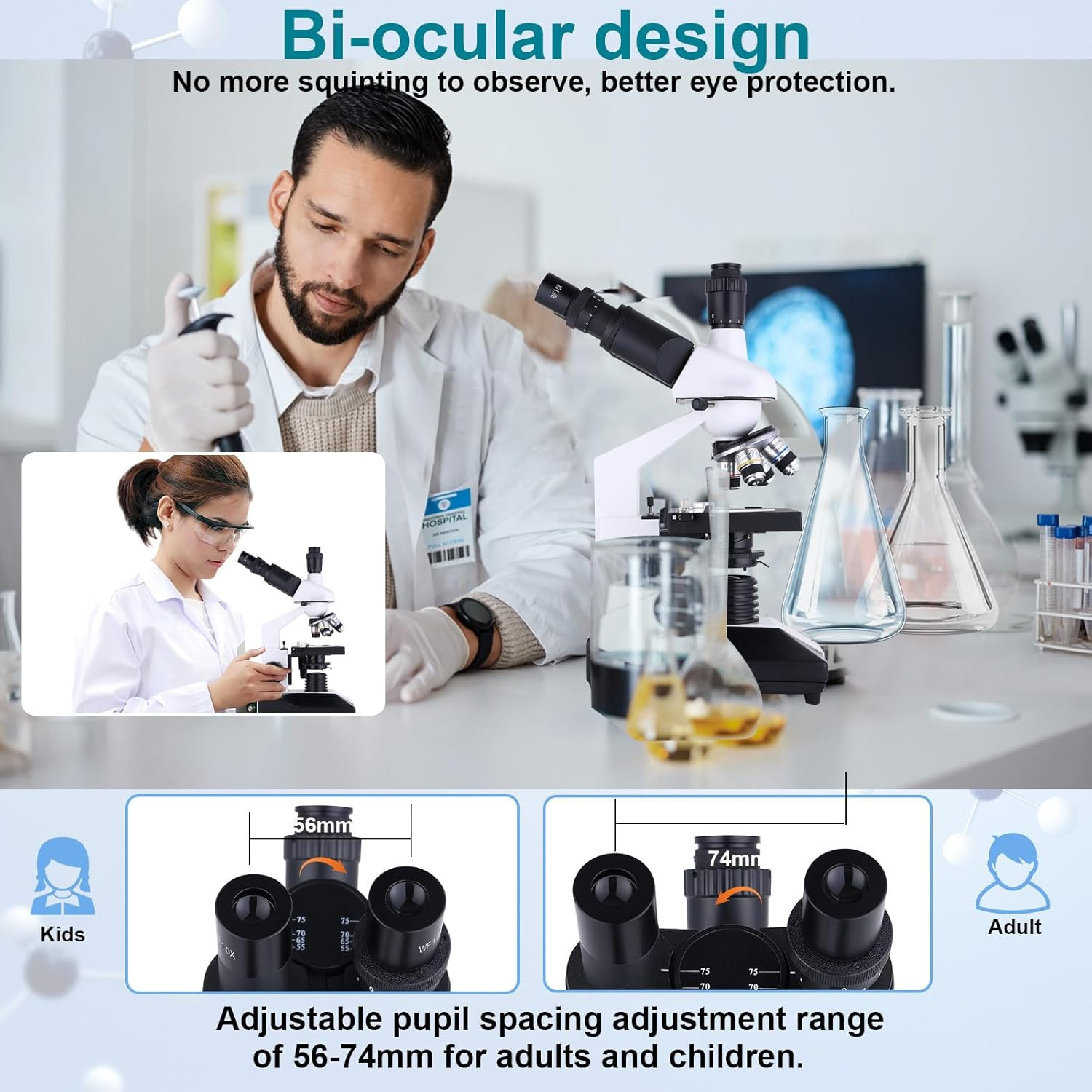 Compound Trinocular Microscope 40X-5000X Magnification, Research Grade Professio