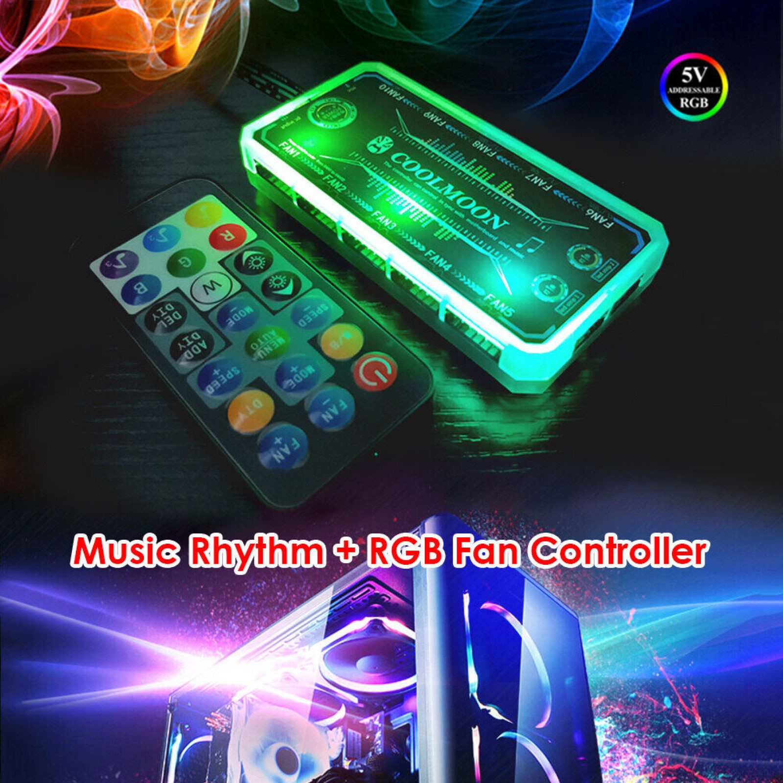 Cooling Fan Hub RGB Fan ARGB Controller Remote Control Computer Case Adapter