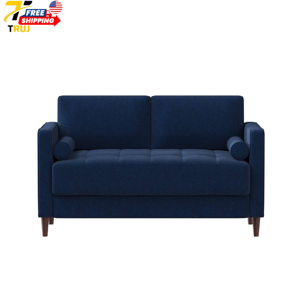 Lillith 52.4" Navy Blue Tufted Polyester 2-Seater Loveseat with Square Arms NEW