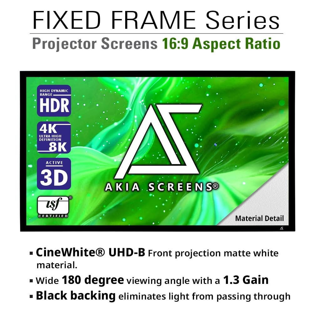 120-Inch 16:9 Fixed Frame CINEWHITE Wall Mount Projector Screen 120-Inch