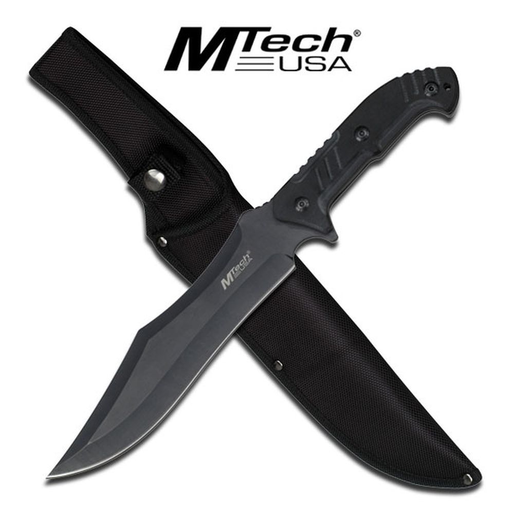 NEW Mtech Tactical Bowie Knife Combat 5mm Thick Black Blade + Sheath 14" Overall