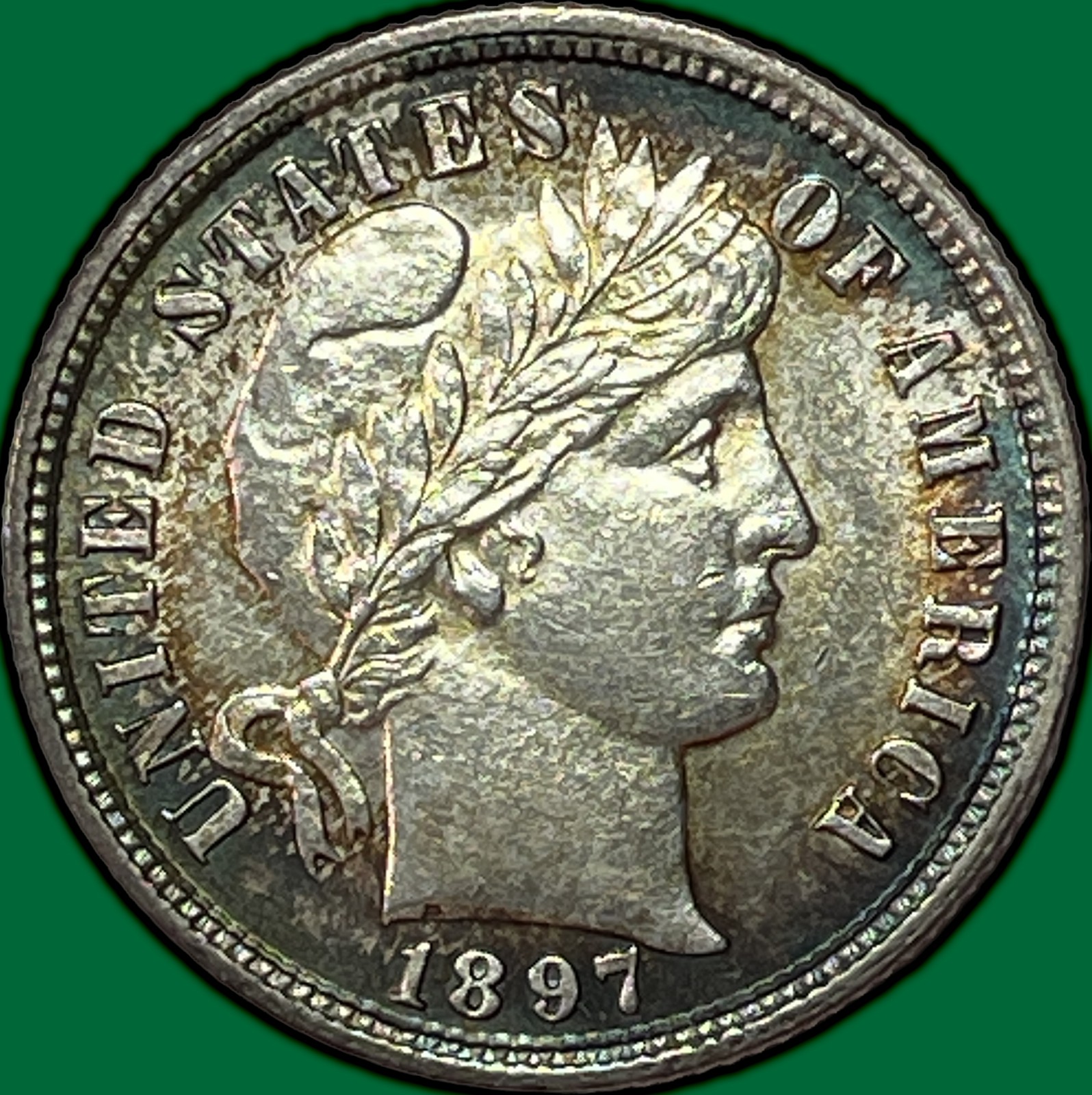 1897 Nice Toning Barber Dime Brilliant Uncirculated BU Coin #43878