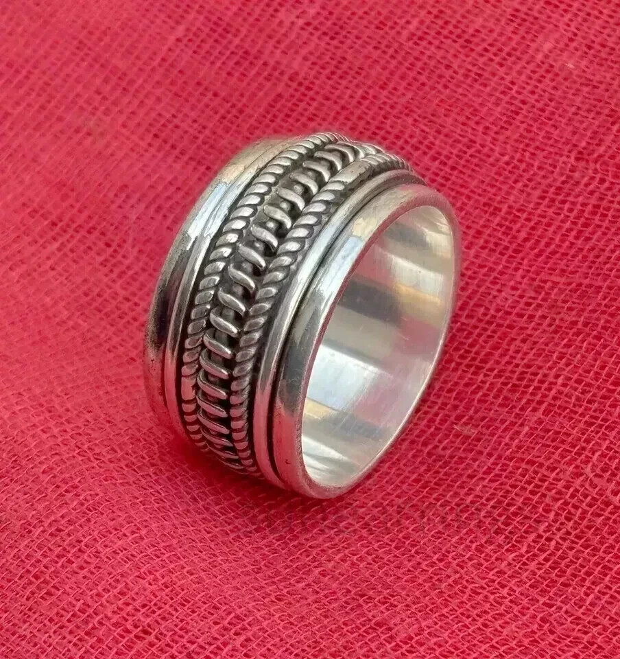 Solid 925 Sterling Silver Unique Braided Spinner Ring Handmade GiftRing All Size