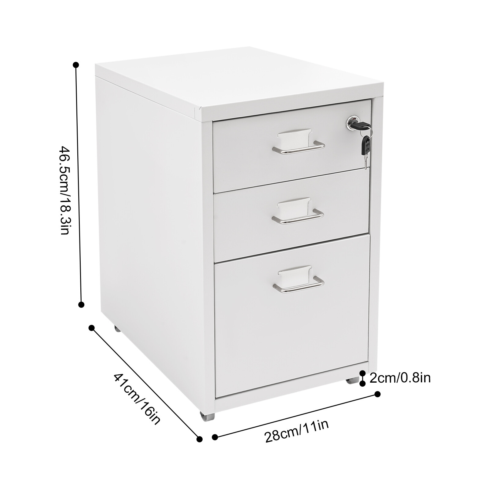 3 Drawer Vertical File Cabinet Lockable Metal Mobile File Cabinet White office