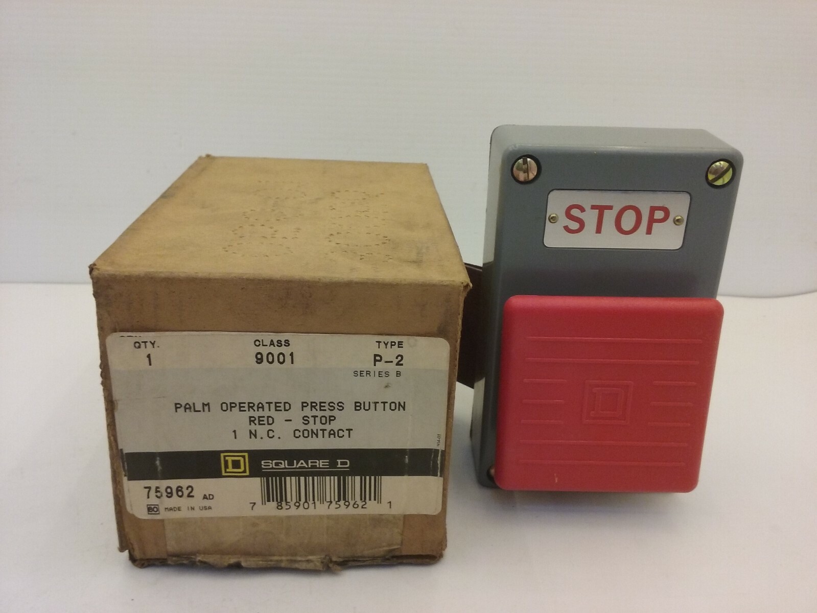 SQUARE D 9001 P-2 PUSH BUTTON CONTROL STATION SWITCH RED-STOP SERIES B NIB