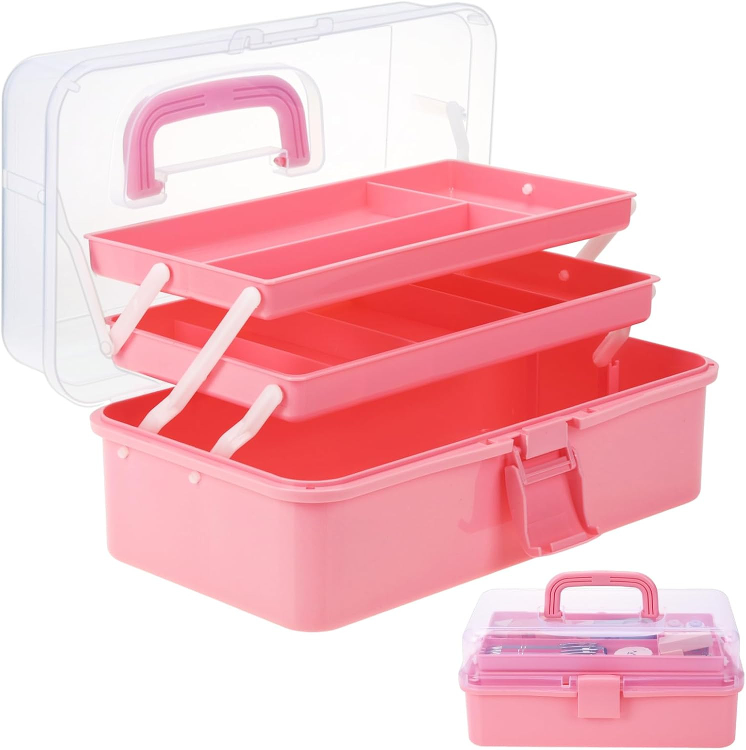 Hair Accessories Box,3-Layer Craft Tackle Art Tool Organizer Pink | 3-Layer Fold