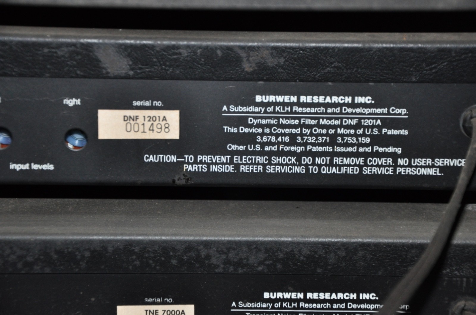 KLH Burwen Research Noise Filter and Noise Eliminator POWERS UP BUT UNTESTED