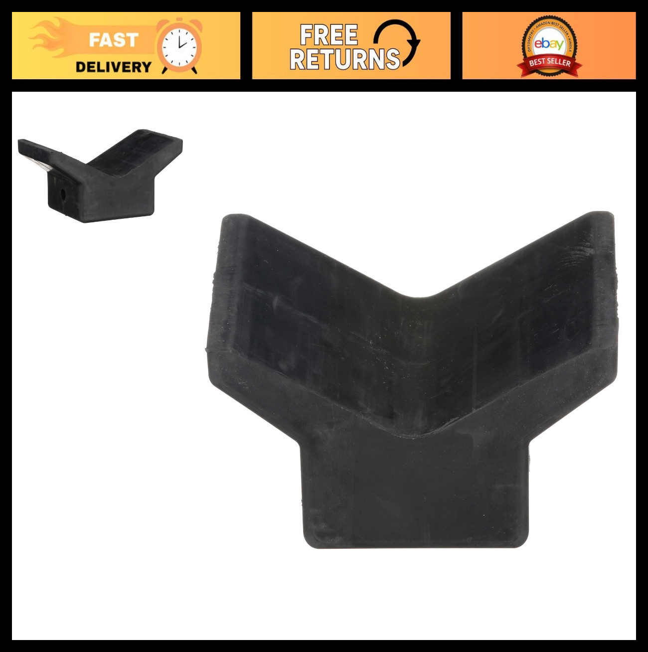 Rubber Bow Y-Stop for Boat Trailers - 3x3 Heavy-Duty Trailer Accessory