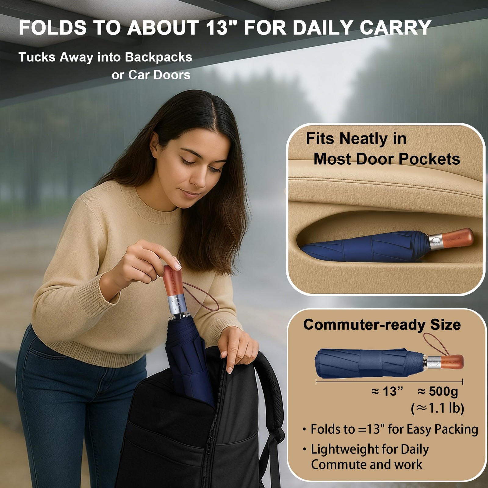 Windproof Folding Commuter Umbrella for Strong Wind & Rain, 10-Rib Reinforced...