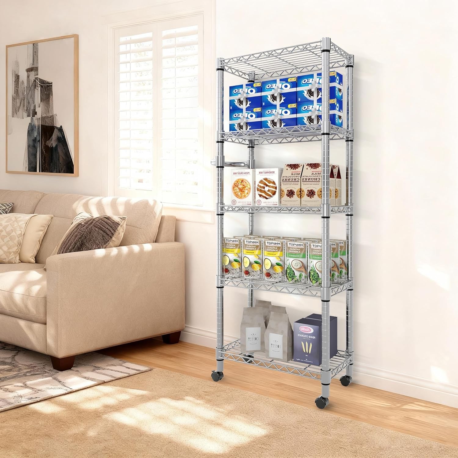 GRAVEE 5Shelf Heavy Duty Metal Wire Rack Storage Shelving Unit 4Wheels Organizer