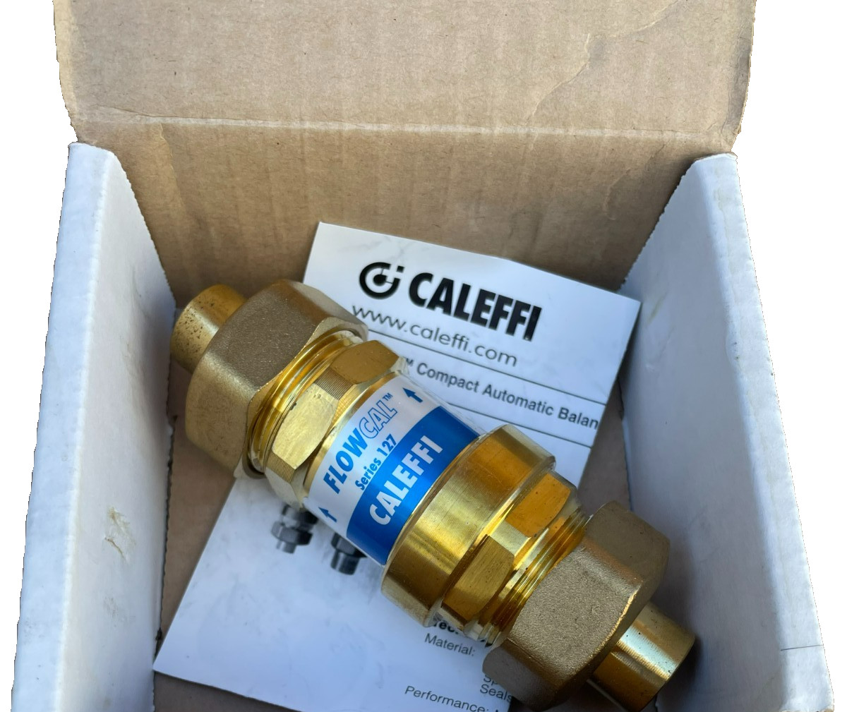 CALEFFI Flowcal Flow Controller Valve 1/2" SWT x 1/2" SWT 127349AF 3G0 NOS