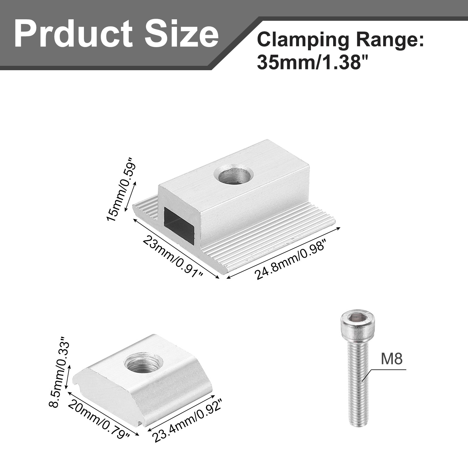 Solar End Clamp Solar Panel Mount Bracket Silver Mounting Clamps 35mm 6pcs