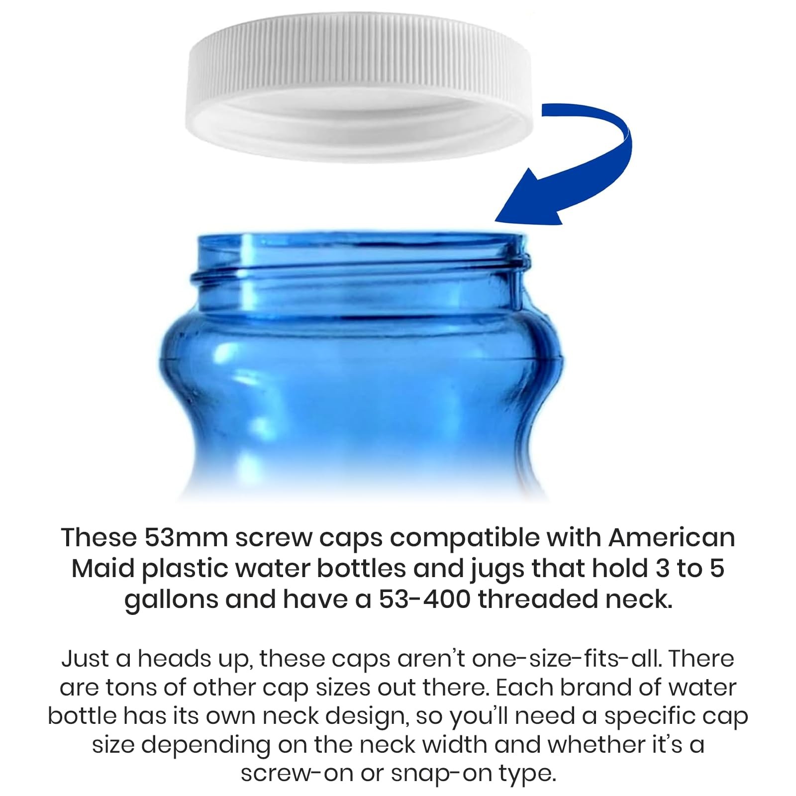 (6-Pack) Calvana 53mm Reusable Water Jug Caps, Lids for 3 and 5 Gallon Water ...