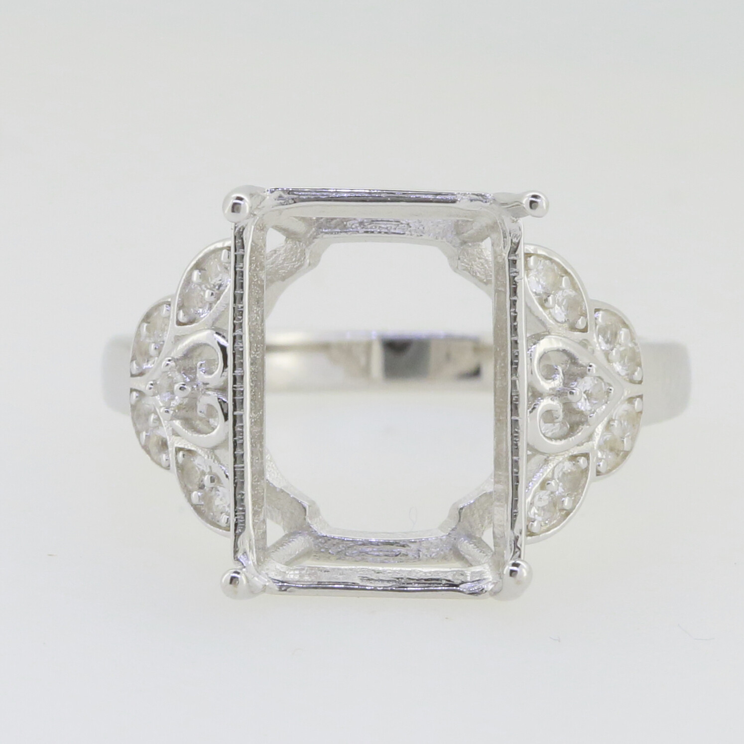 Sterling Silver Semi Mount Ring Setting Emerald OCT 14x10mm