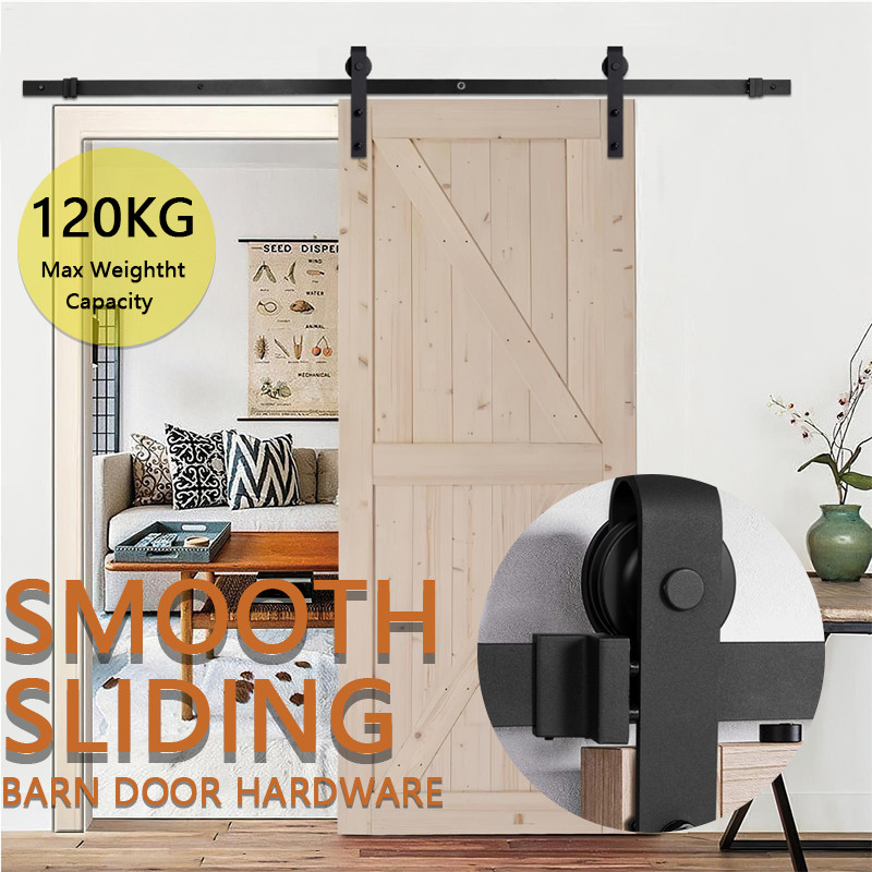 6.5FT Sliding Barn Door Hardware Kit Wooden SingleDoor&Adjustable Floor Guide