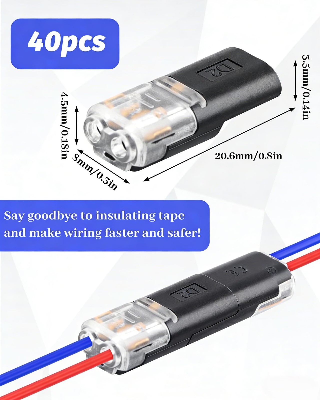 40PCS Pluggable Low Voltage Wire Connectors,Double Wire Plug in Connector wit...