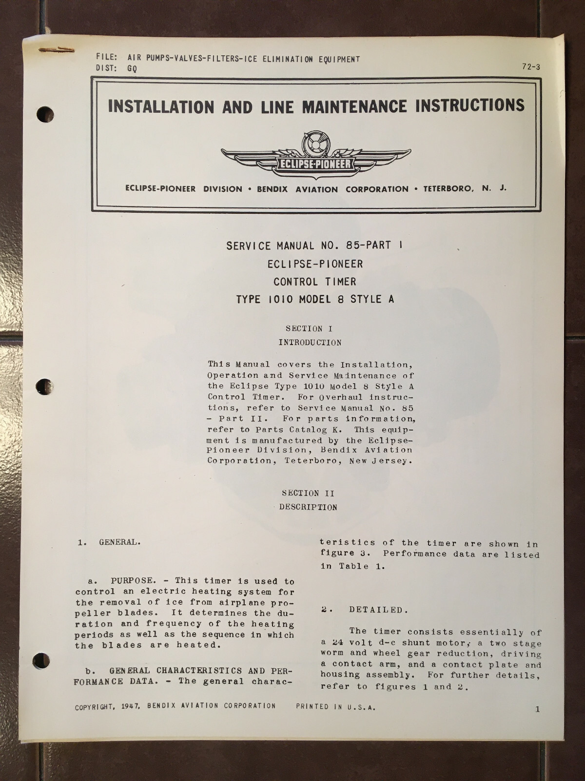 Eclipse Control Timer 1010, Model 8-A Install & Line-Maintenance Instructions