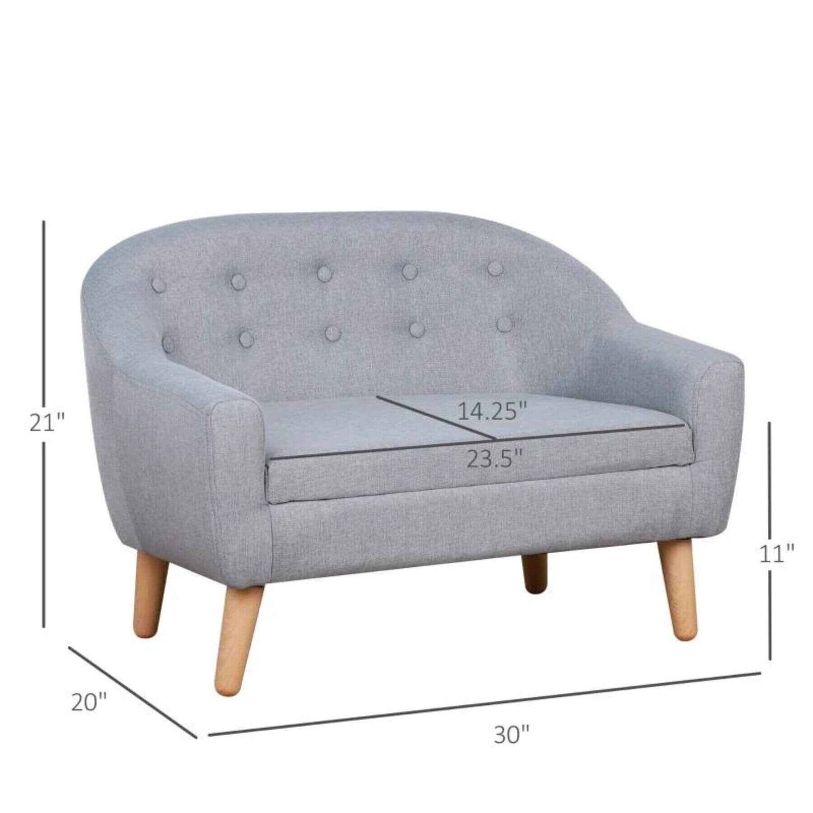 Qaba 2-Seat Kids Sofa Linen Fabric and Wooden Frame Sofa, Gray