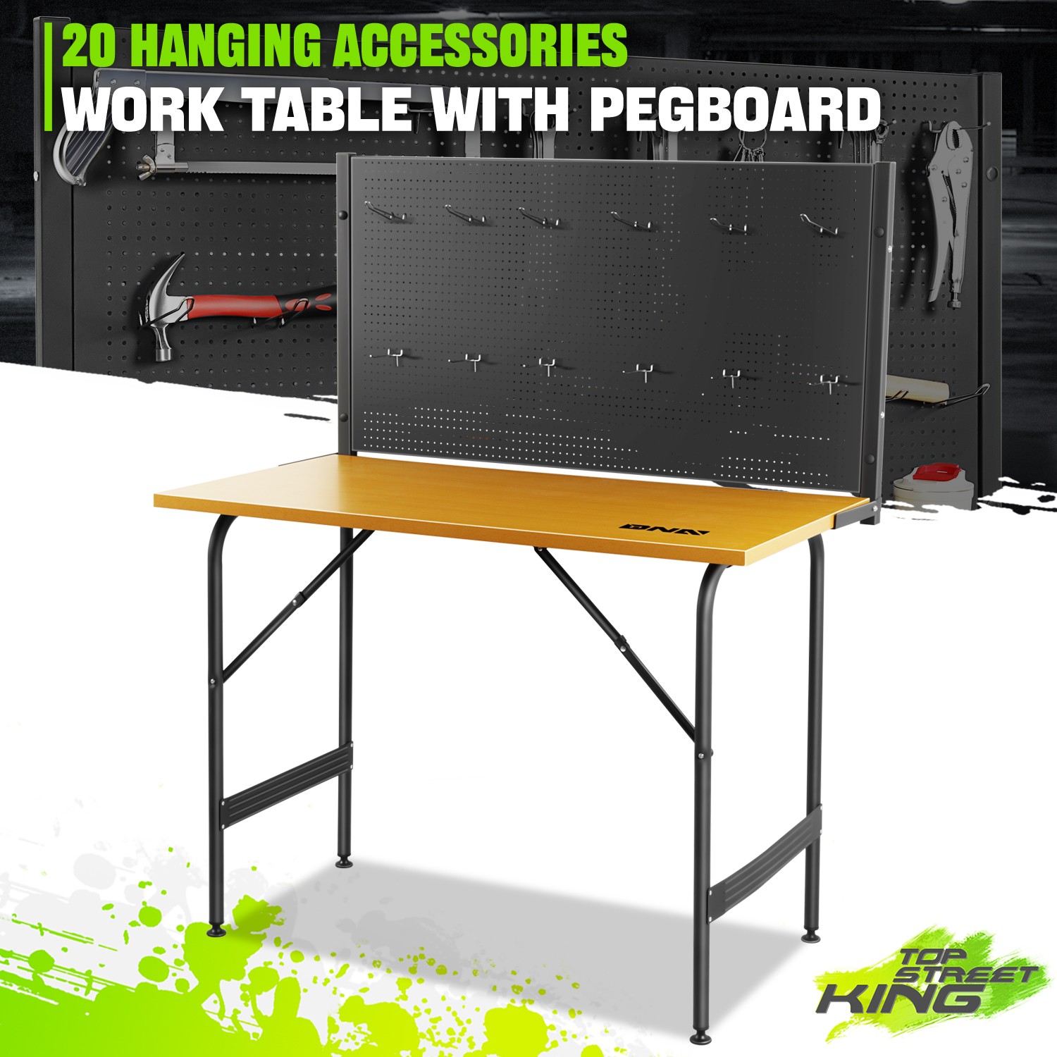 330 LBs Flexible Pegboard With Hooks Work Table Bench for Hanging Gadgets Black