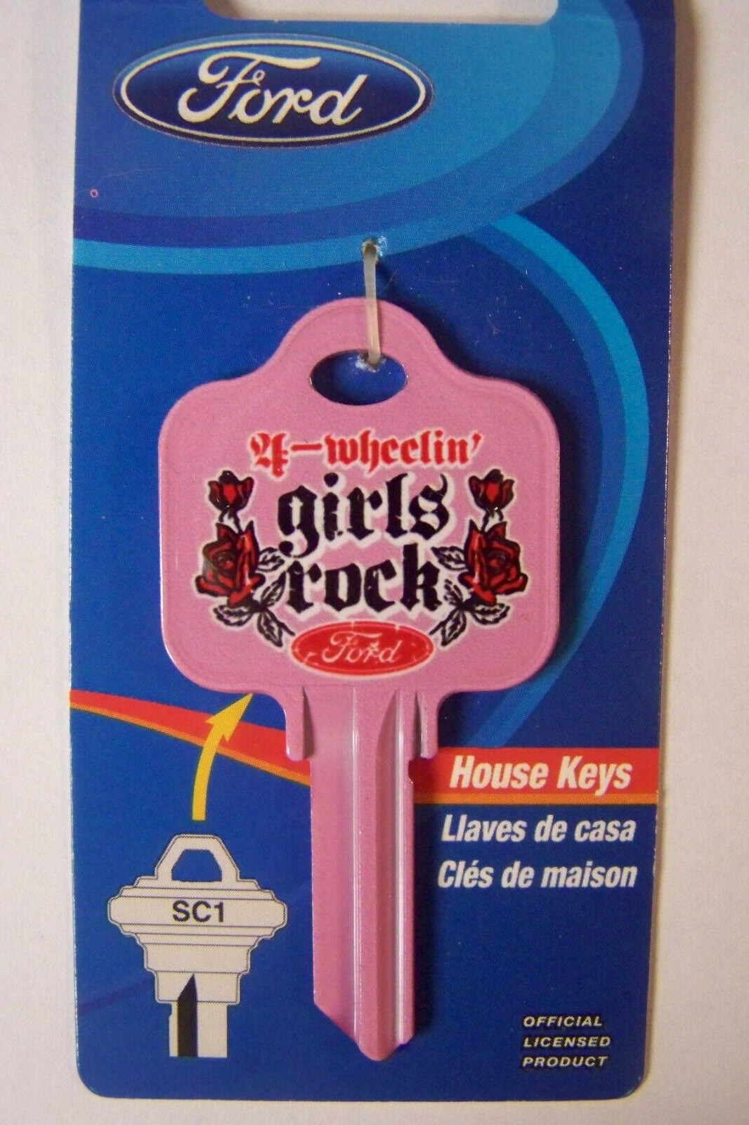 Ford Girls Rock 4-Wheelin Pink Schlage SC1 house key blank. Rare