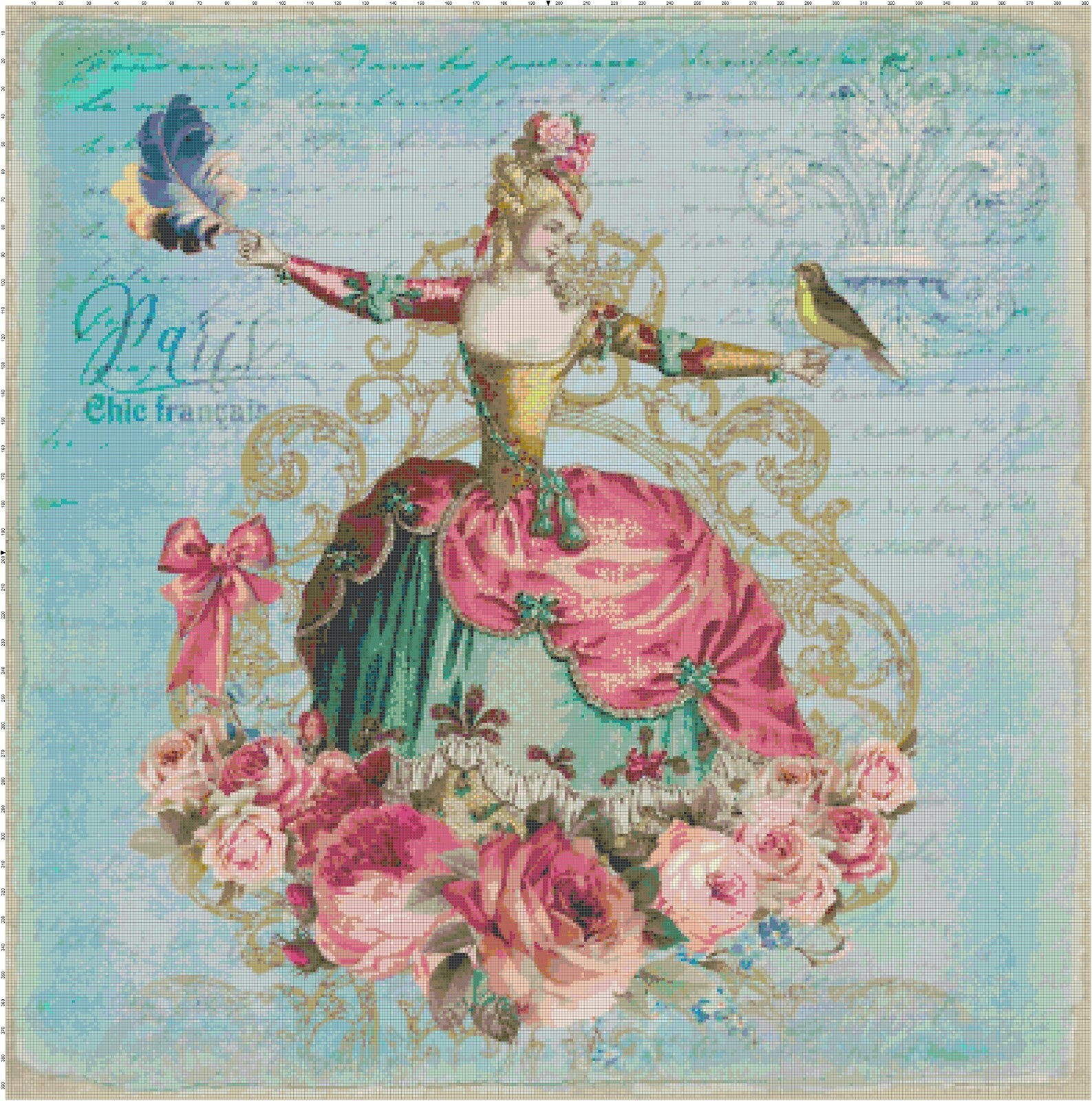Marie Antoinette with Plume French Counted Cross-Stitch Pattern Needlepoint