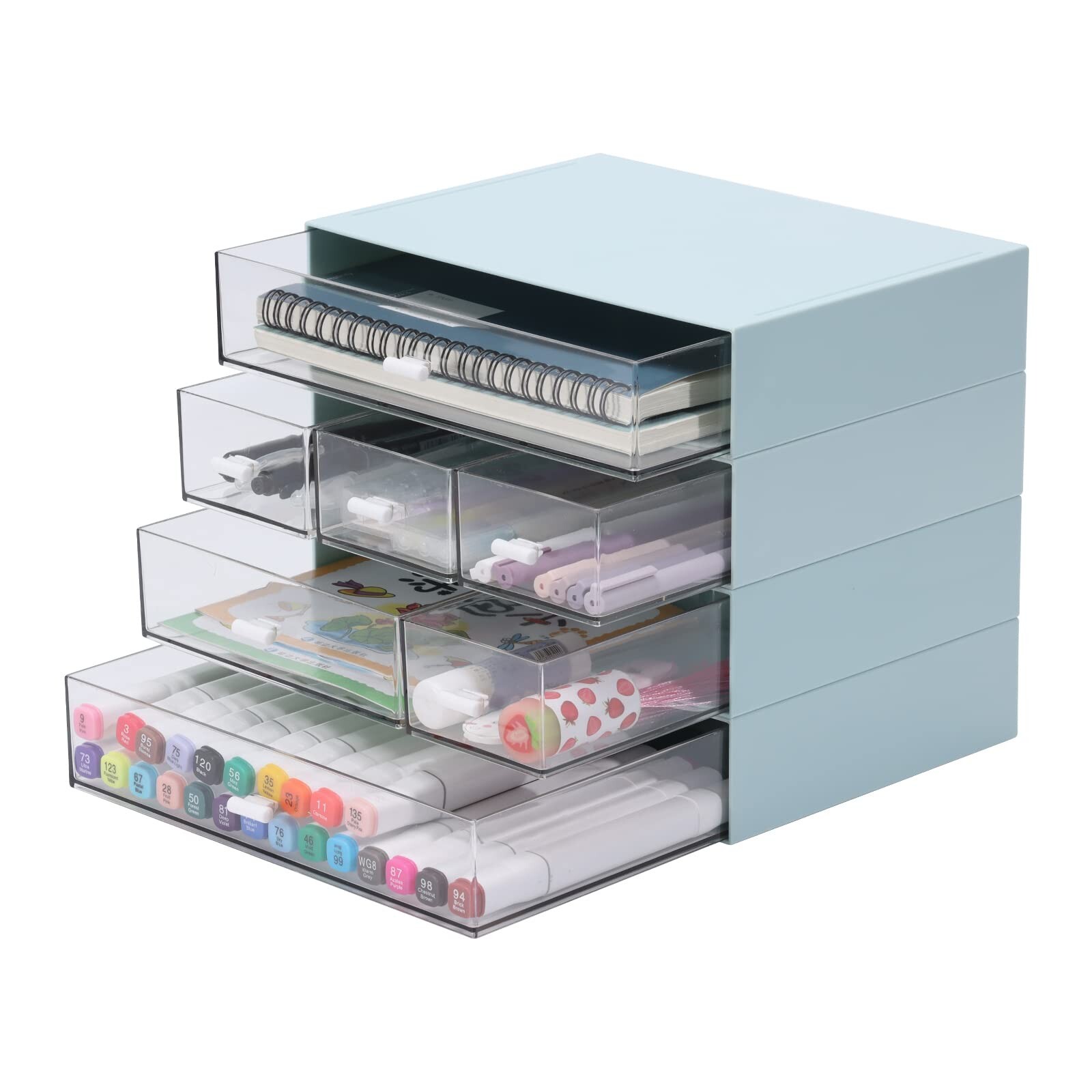 Desk Craft Organizer and Storage with 7 Flat Drawers, Stackable Plastic Deskt...