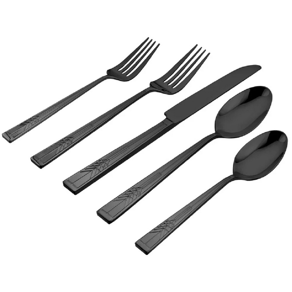Frank Lloyd Wright Tree of Life Black 18/10 Stainless Steel 20pc. Flatware Set