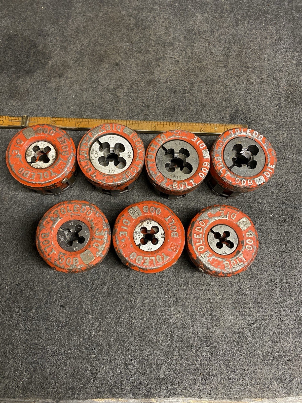 Toledo 7 Pc Ratcheting Bolt Die Set 00B 1/4” - 5/8” USA