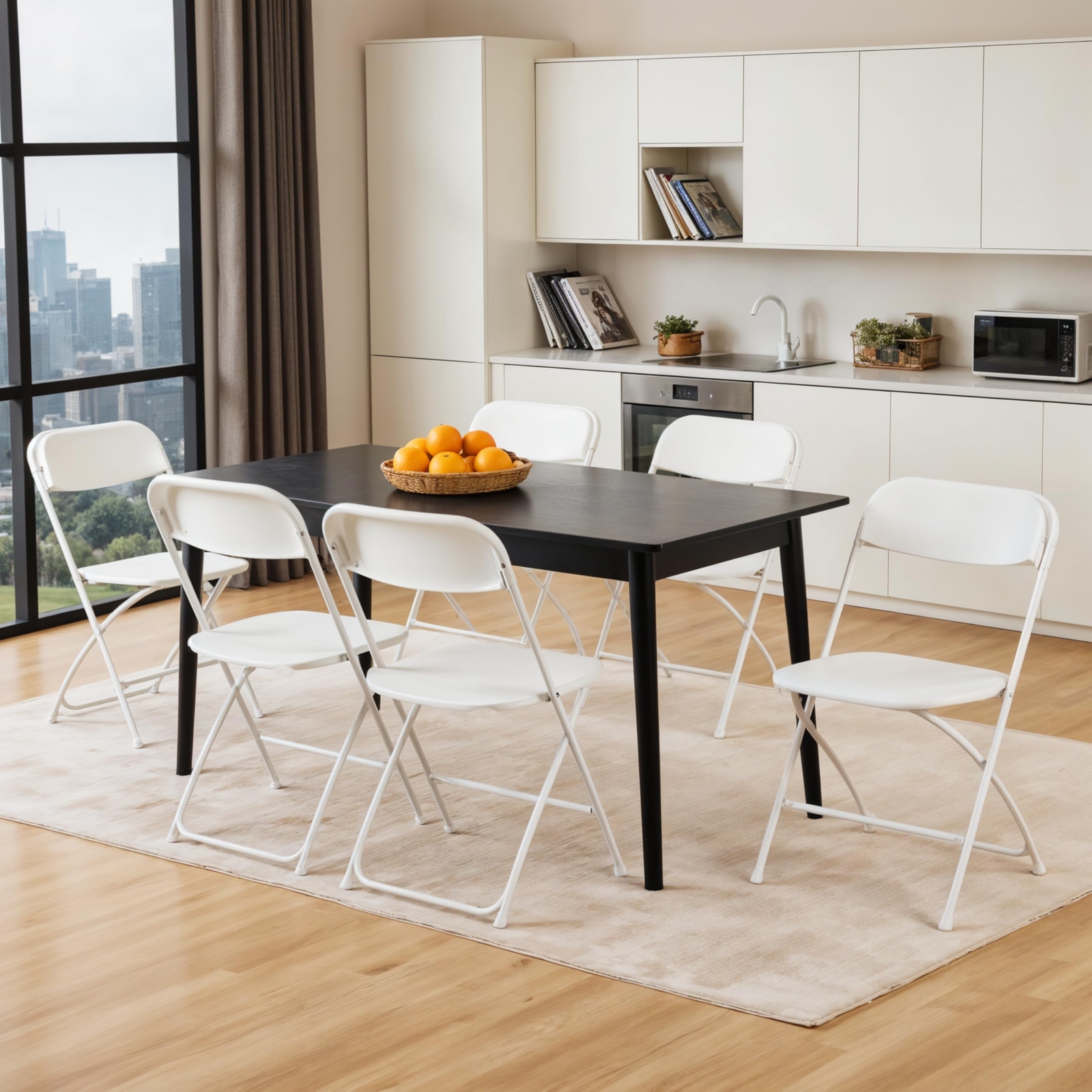 6-Piece Foldable, Stackable Chair - Plastic & Metal, White – Durable Portable