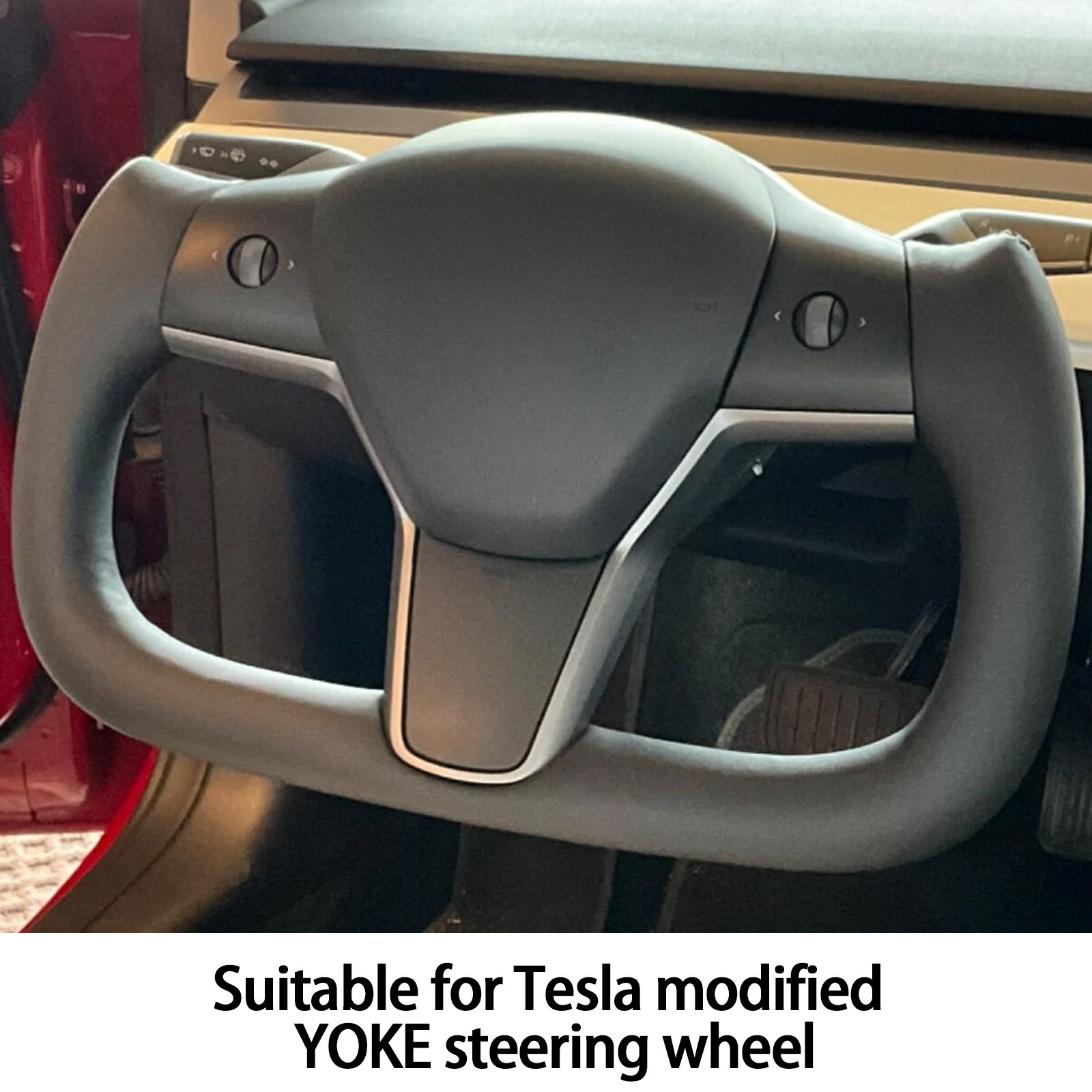 Premium Heated Black Leather Yoke Steering Wheel for Tesla Model 3/Y 2017-2024