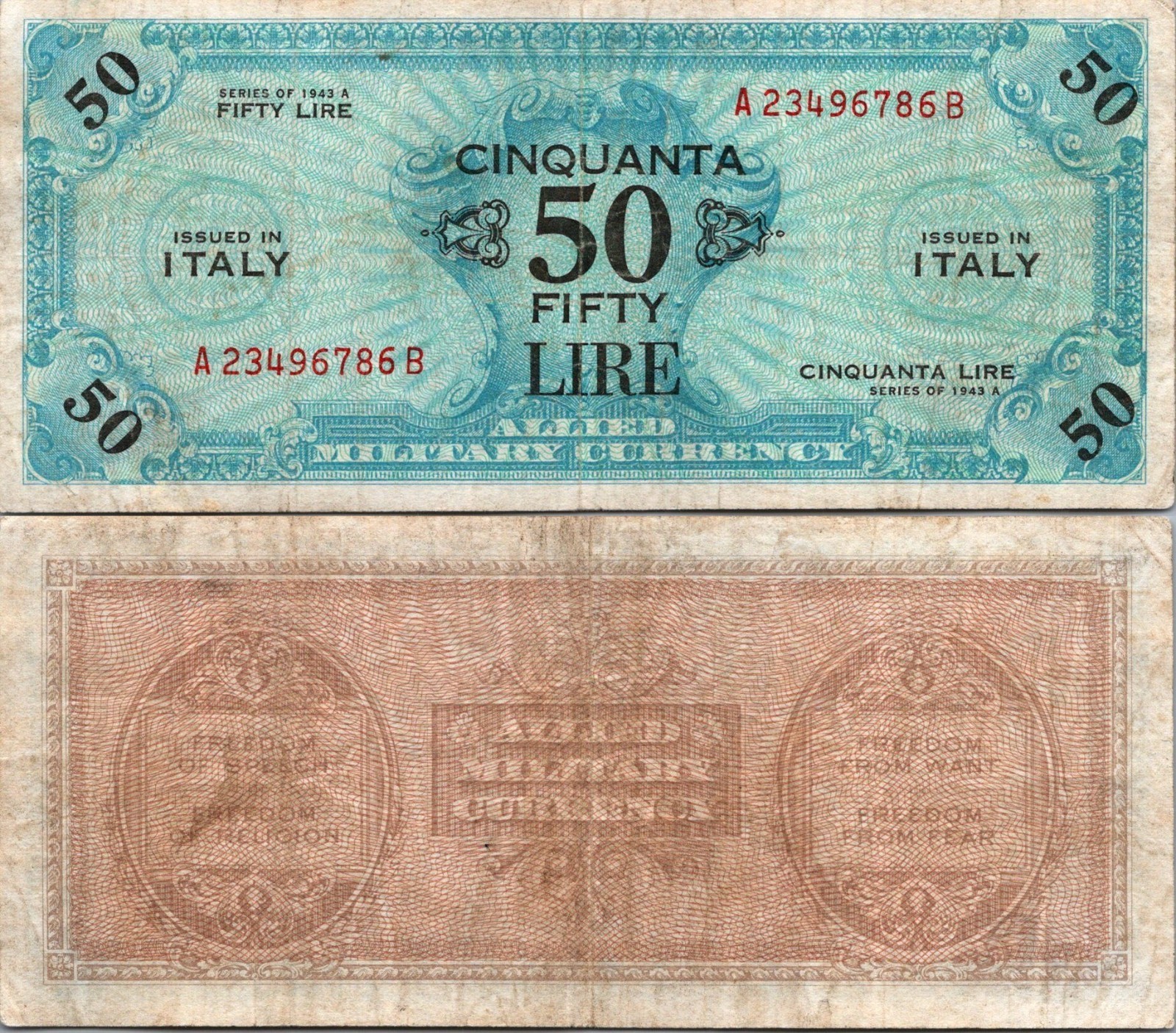 Italy 50 Lire 1934 - A Pick # Allied Military Currency VF