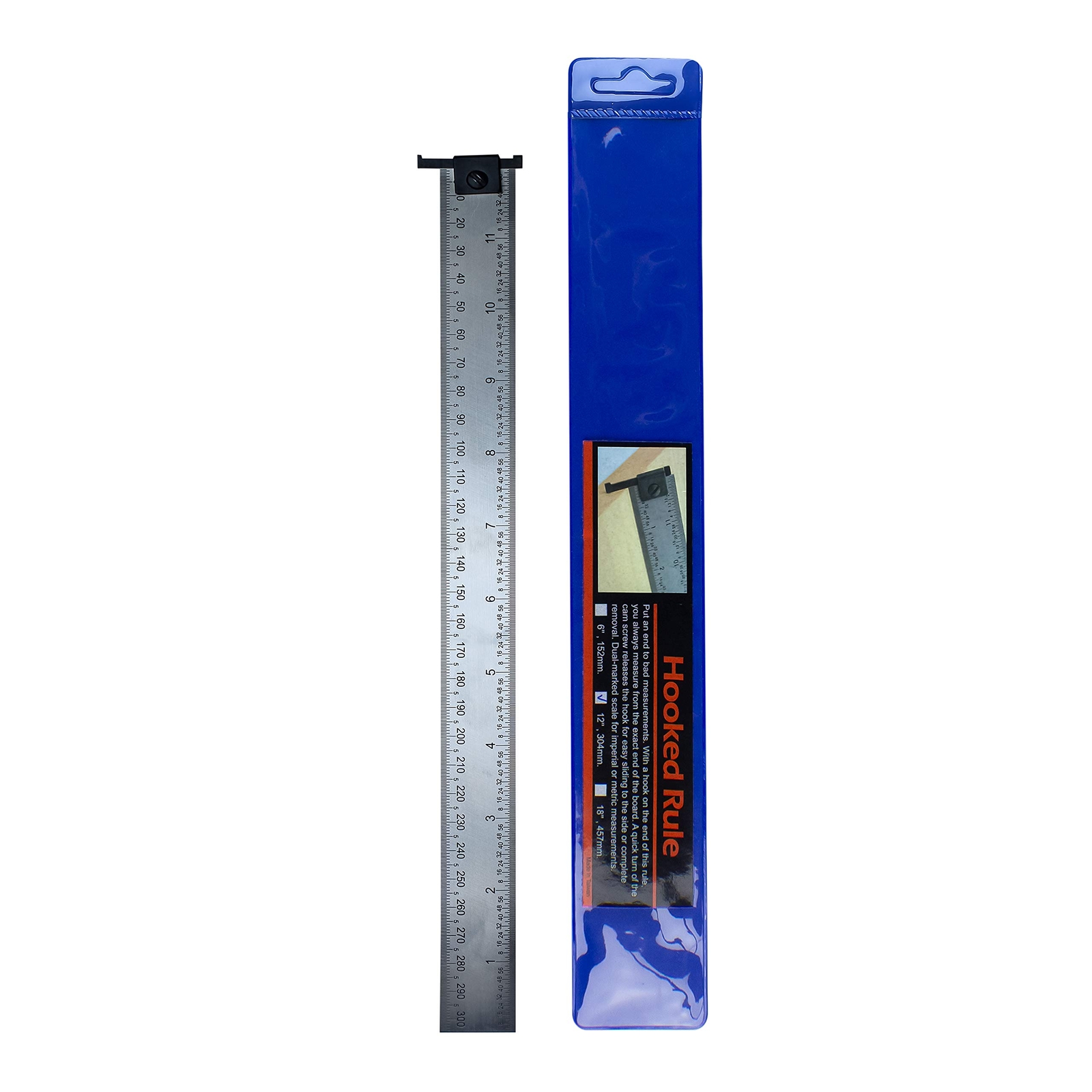 12 Inch Hooked Ruler Double Sided Standard and Metric Measurements